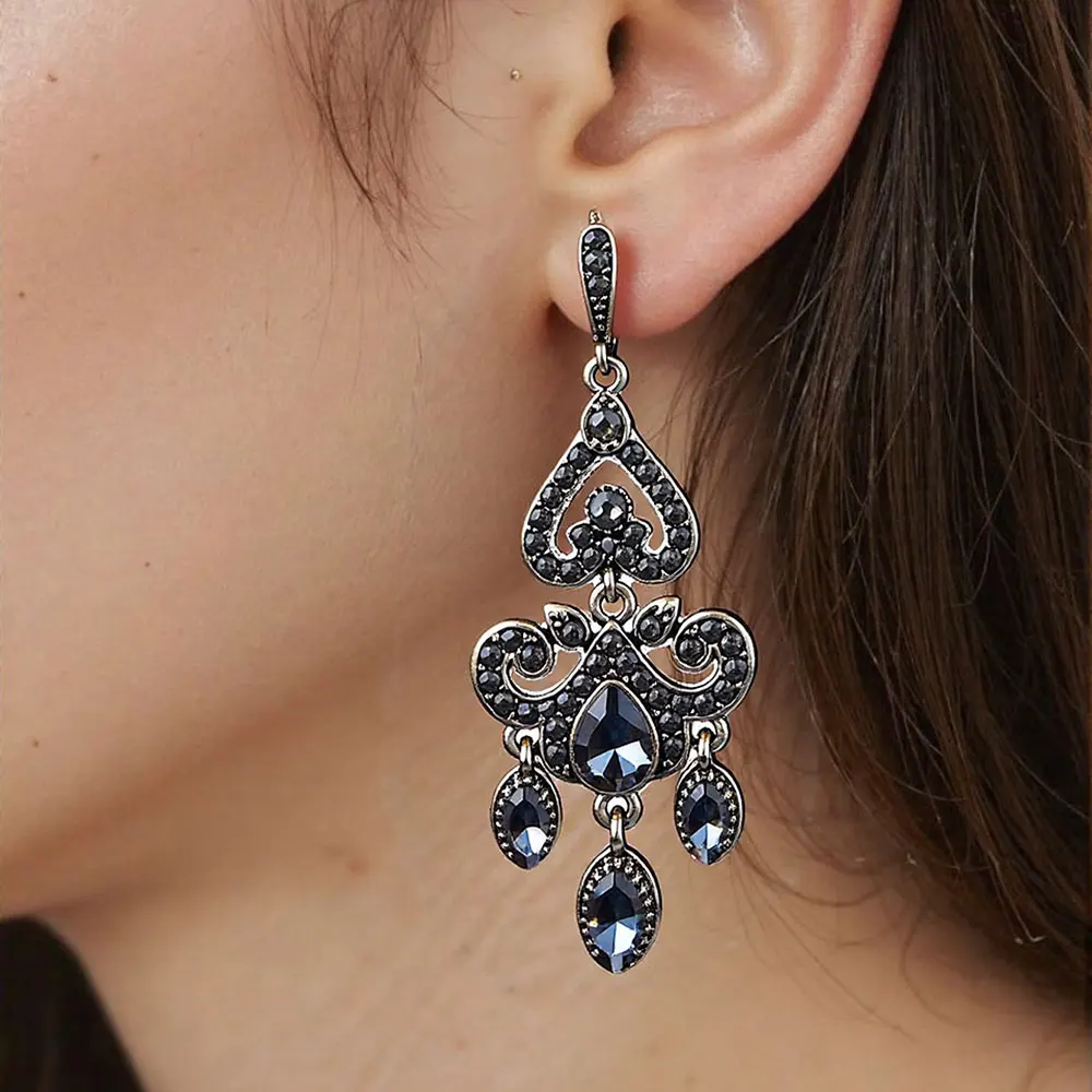 Sunspicems Vintage Turkish Women Earrings Rhinestone Eardrop Waterdrop Shaped Bohemian Antique Gold Color Indian Bridal Jewelry