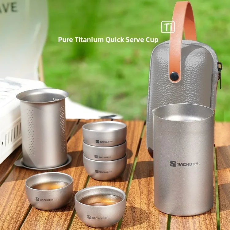 Pure Titanium Travel Tea Set Ultra Lightweight Portable Outdoor SACHUI Double Layer Qui Guest Cup High End Brewing Device