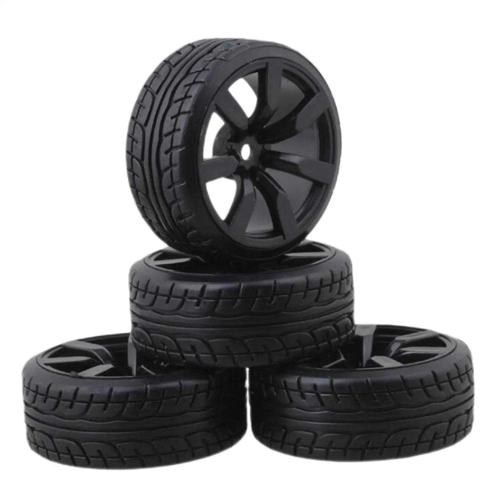 4 Pieces Wheel Rim Hub Rubber Tire for 1/10 Scale RC Drift Car Accessories