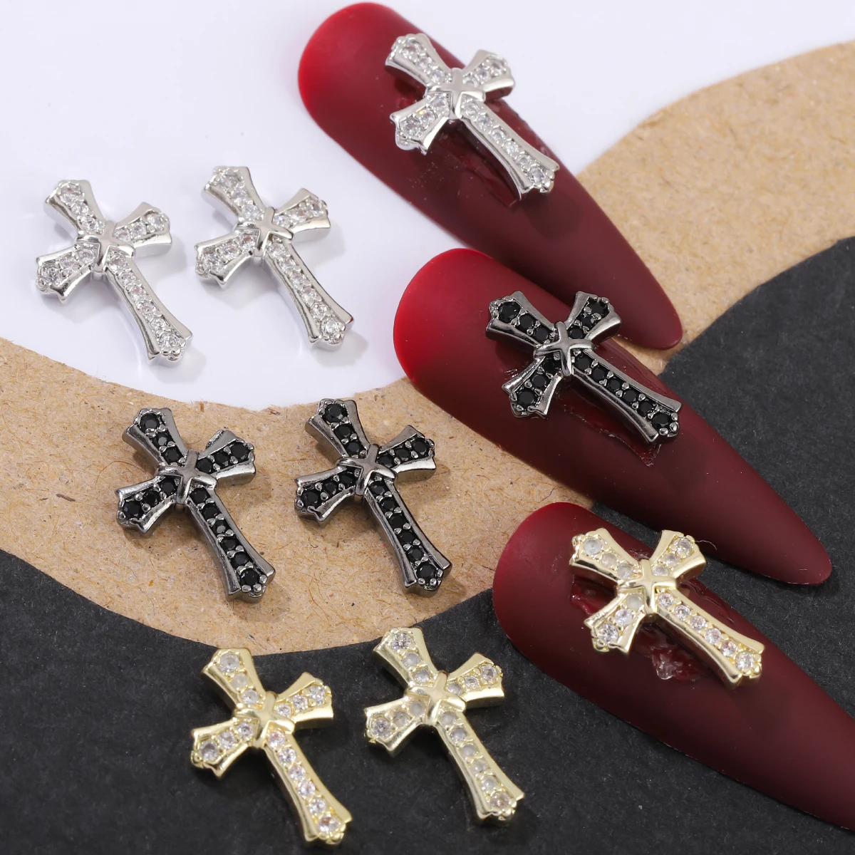 6szt punk wind dark retro krzyż wiertarka do paznokci trim y2k metalowy zestaw miedzi diament cyrkon krzyż rhinestone akcesoria do wierteł do paznokci