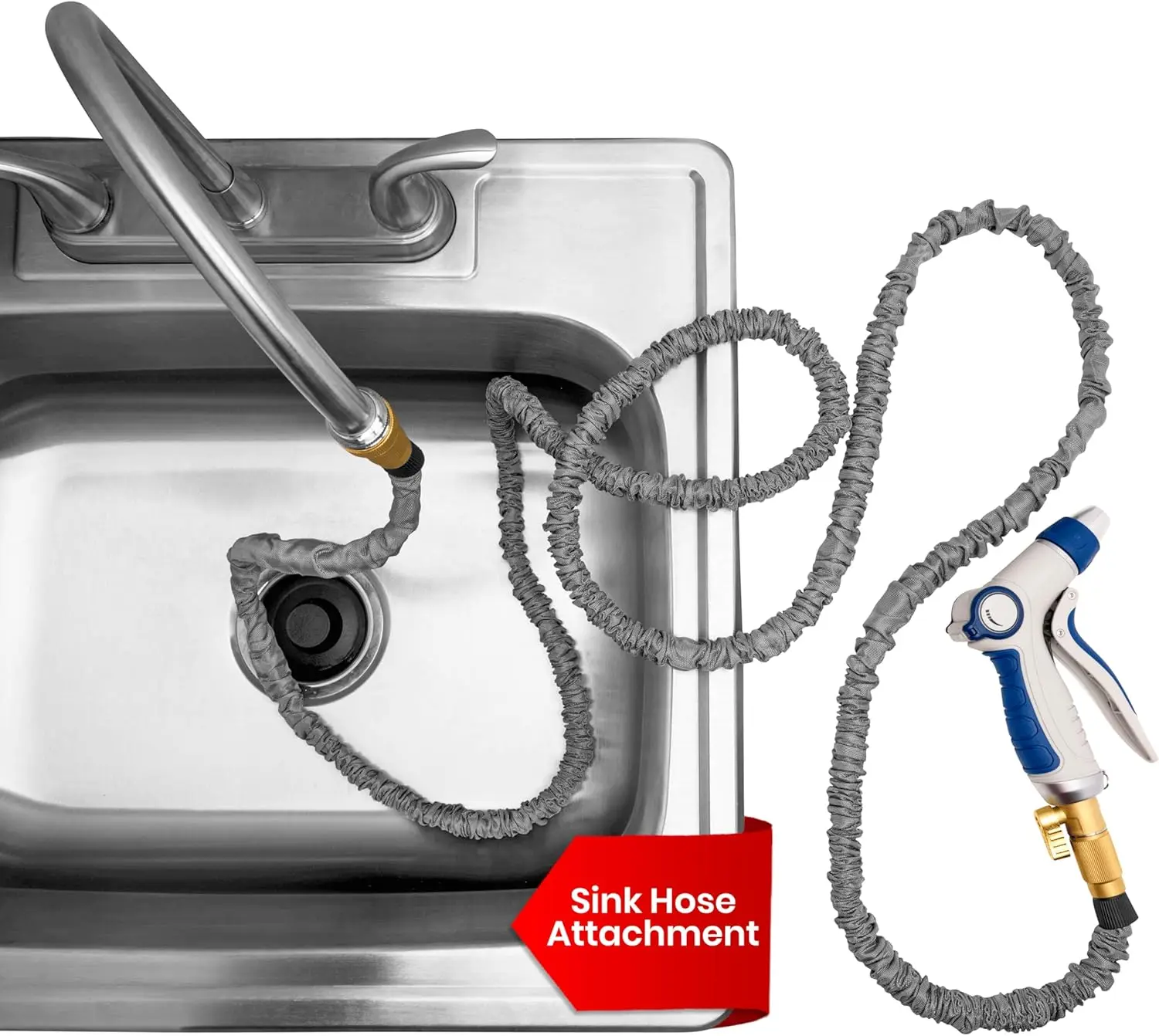 

Удлиненная 25-футовая насадка для шланга для раковины для кухни, ванной комнаты, утилиты — идеально подходит для полива растений, мытья собак, уборки