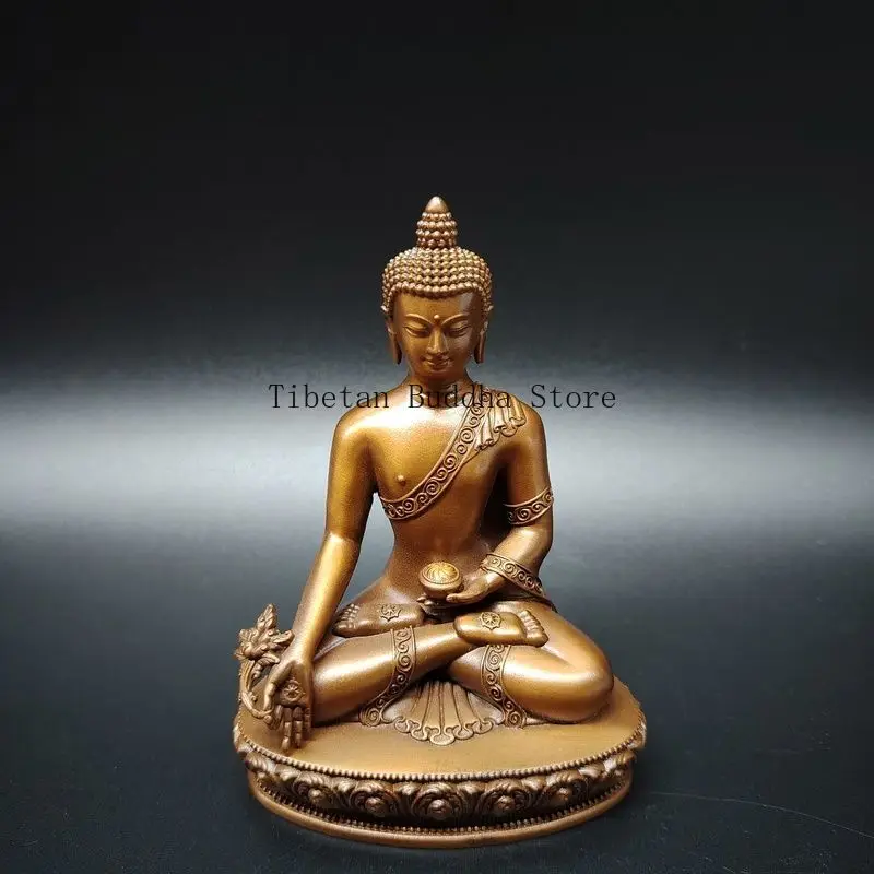 Tibetan copper Sakya Ami Apothecary Buddha Sanbao Buddha ornament three-inch household 10cm bronze statue can be carried in the