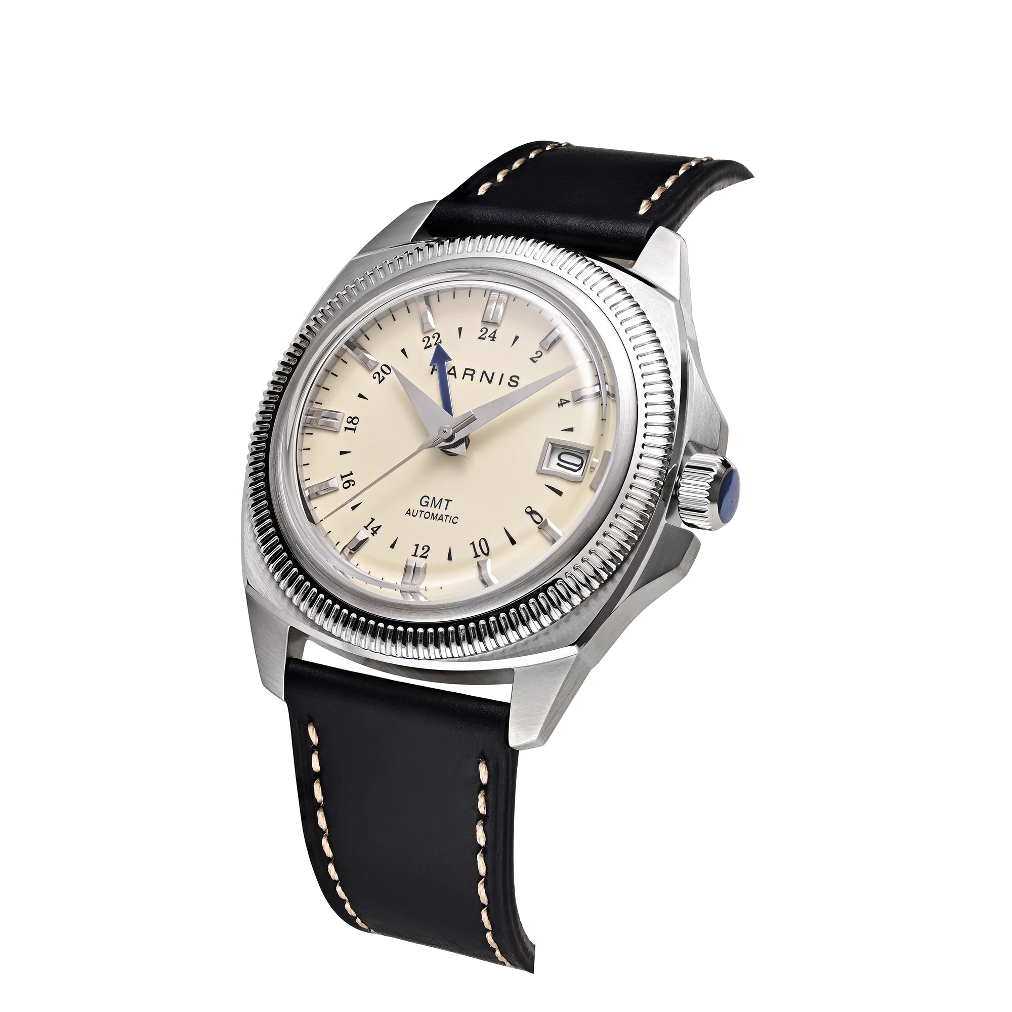 2025 nueva llegada Parnis 41mm caja plateada reloj mecánico automático para hombres correa de cuero NH35 relojes para hombres reloj para hombre regalo