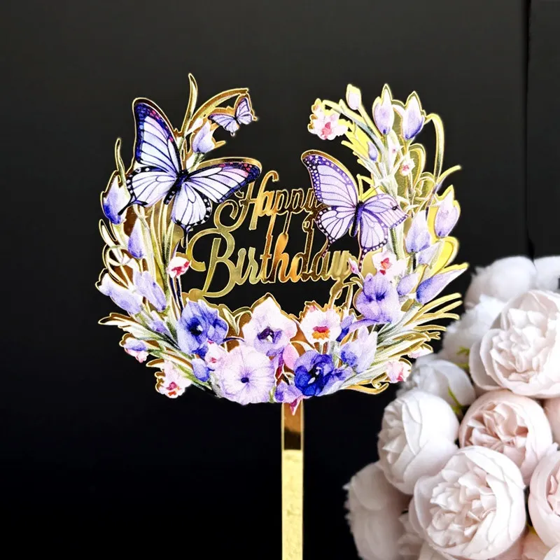 Neuer 3D-Farbdruck Happy Birthday Tortendekoration Gold Acryl Kinder Geburtstagstorten-Topper Dessert-Dekoration für Babyparty – Detail 5