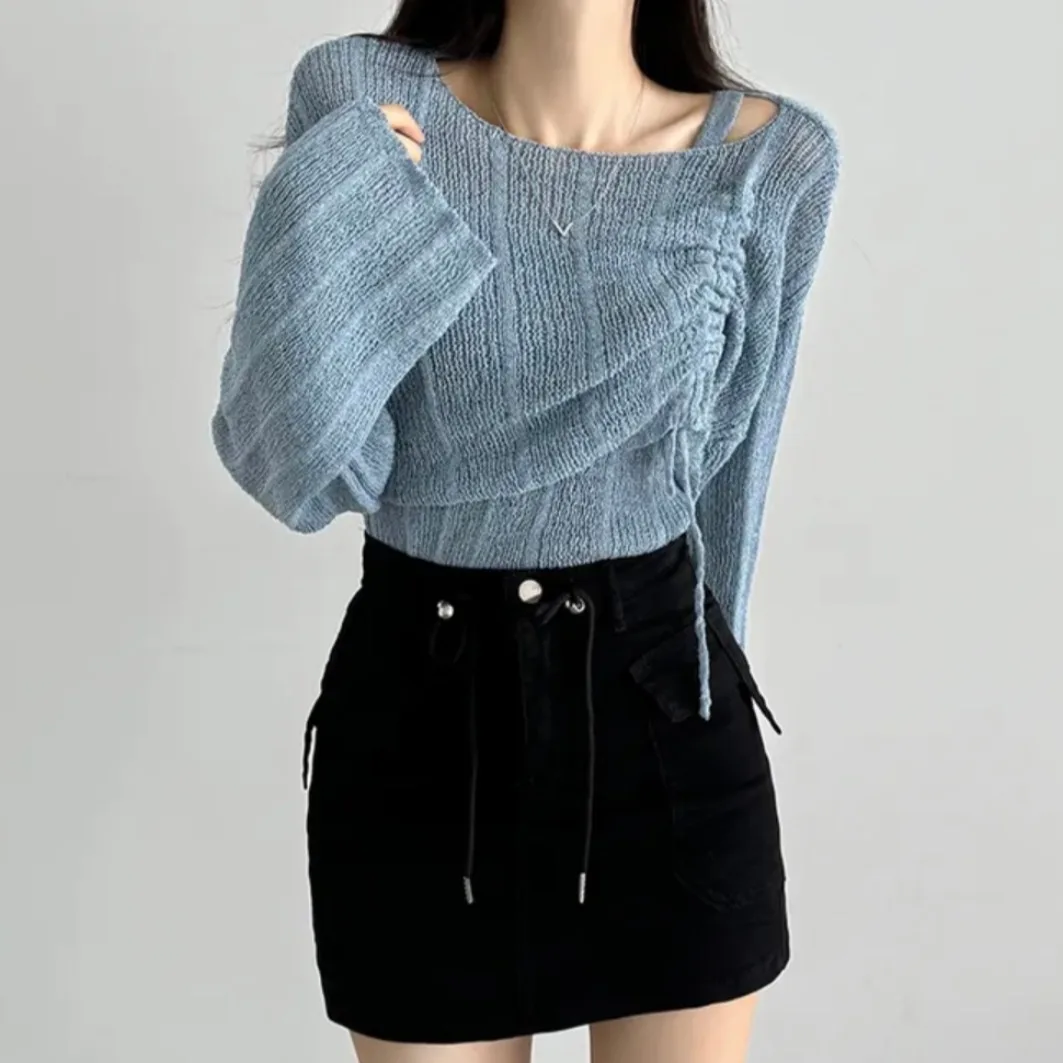 

Chic Soft Knitted Sweater Women's Inner Wear Slim Fit Vest Two Piece Set Dstring Design Comfortable Breathable Summer Outfit