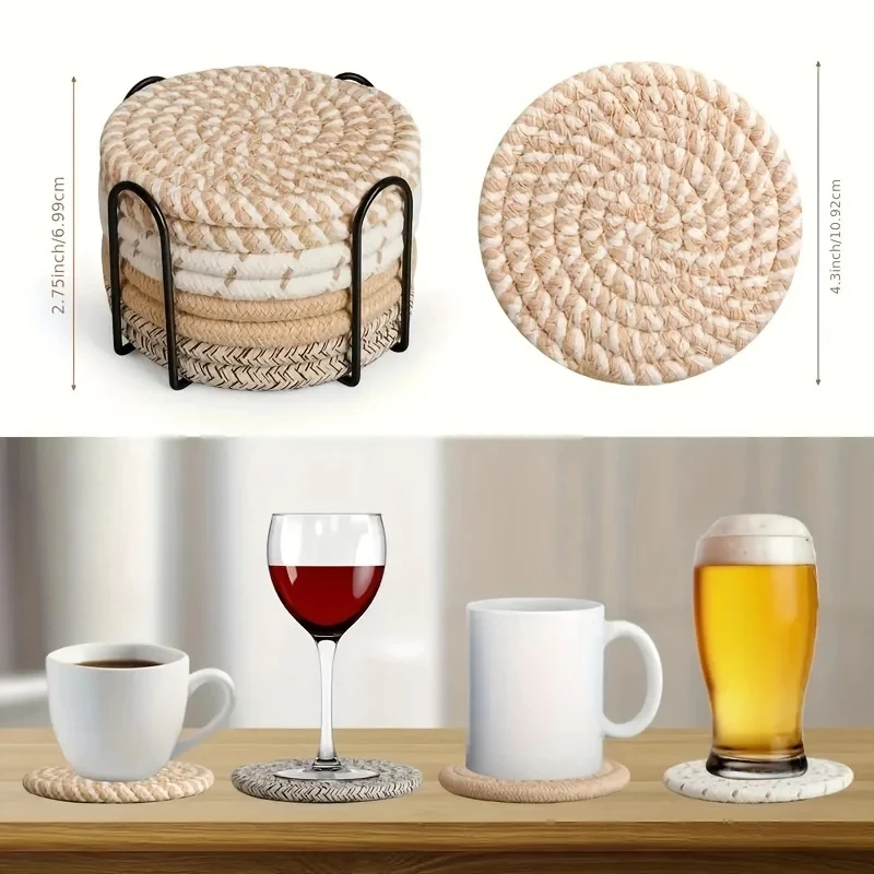 8pcs Absorbent Drink Coasters, Minimalist Cotton Fabric Coasters with Non-Woven Lining for Coffee Table Home Decor