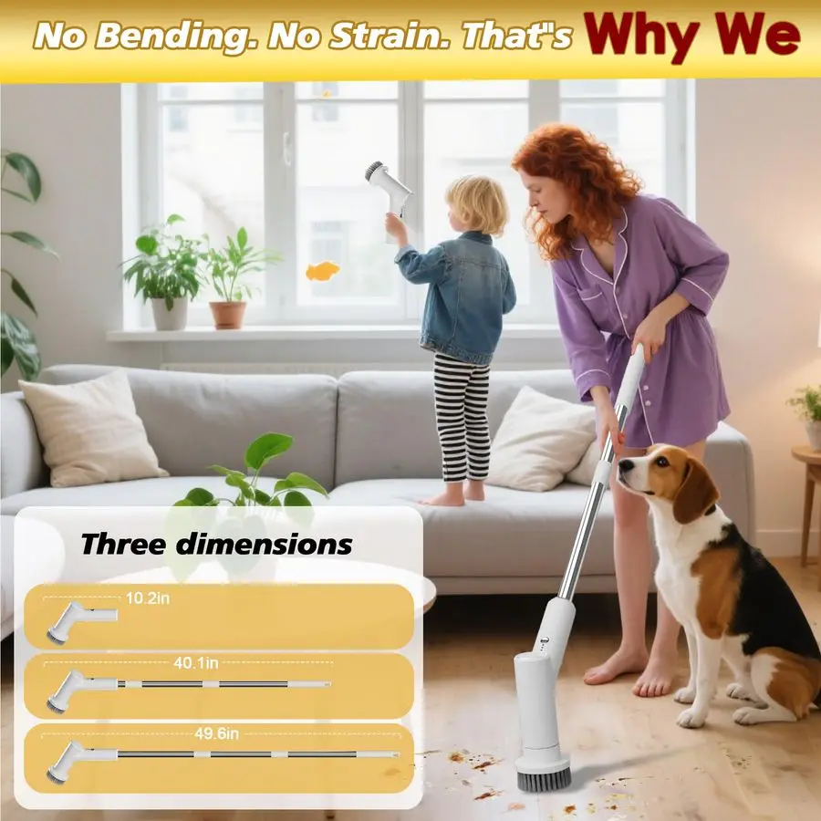 Вращающийся скруббер, аккумулятор емкостью 2600 мАч с удлиненным временем работы, 10 насадок для щетки, водонепроницаемый скруббер для душа IPX7 с длинной ручкой, 2