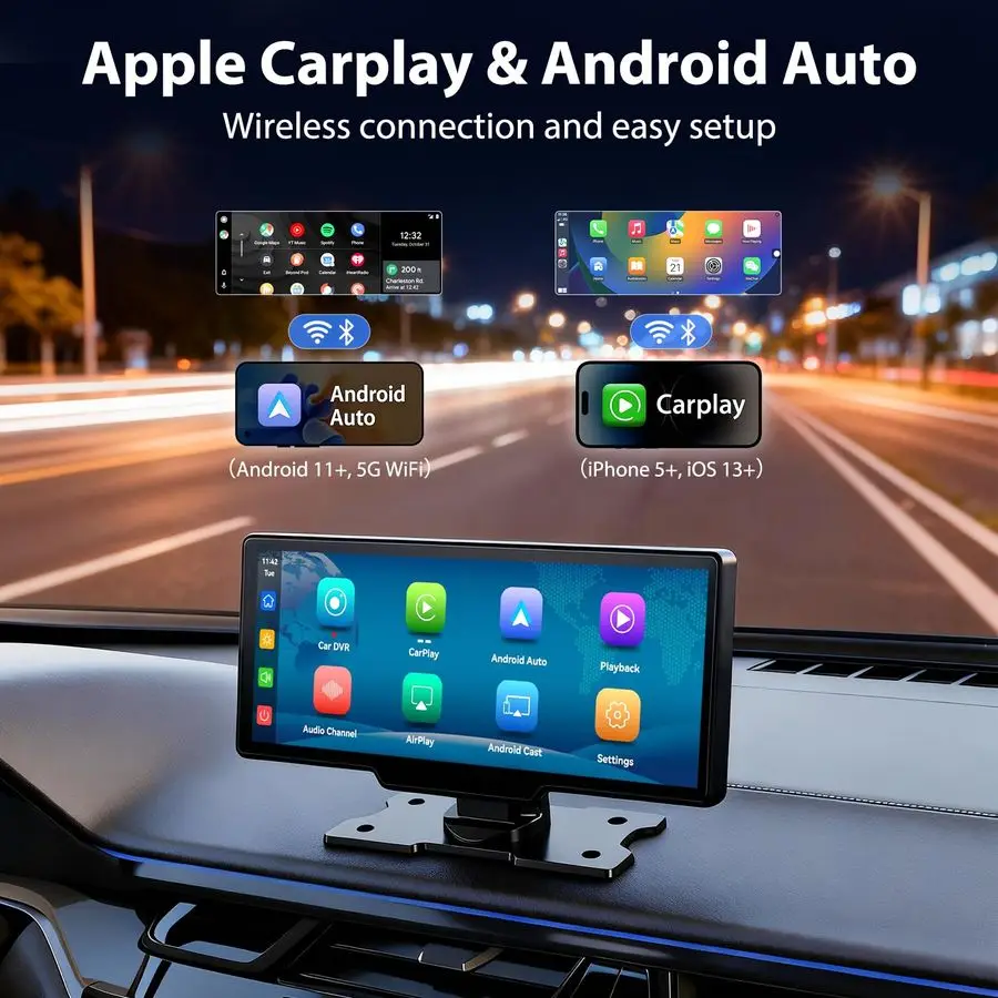 Drahtloser CarPlay-Bildschirm für Auto 4K Dash Cam Verstärker 1080P Rückfahrkamera, tragbarer Touchscreen-Autoradio für Apple Carplay Verstärker Andro
