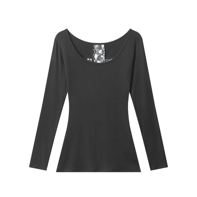 탑스 티셔츠 언더셔츠 여성용 긴팔 컷아웃 레이스 슬림핏 매혹적인 새로운 유행 캐주얼 편안한 미니멀리스트 니치