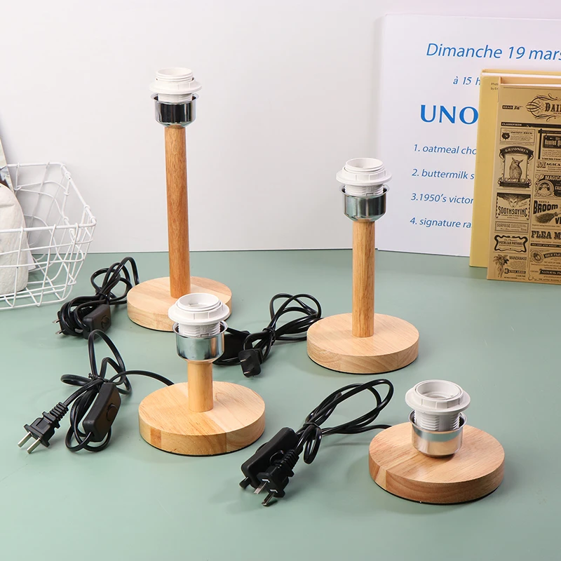 E27 Lamp Socket Circular Solid Wooden Base Holder With Cord On Off Switch For Table Lamp Bedside Lamp Holder For Home Lighting