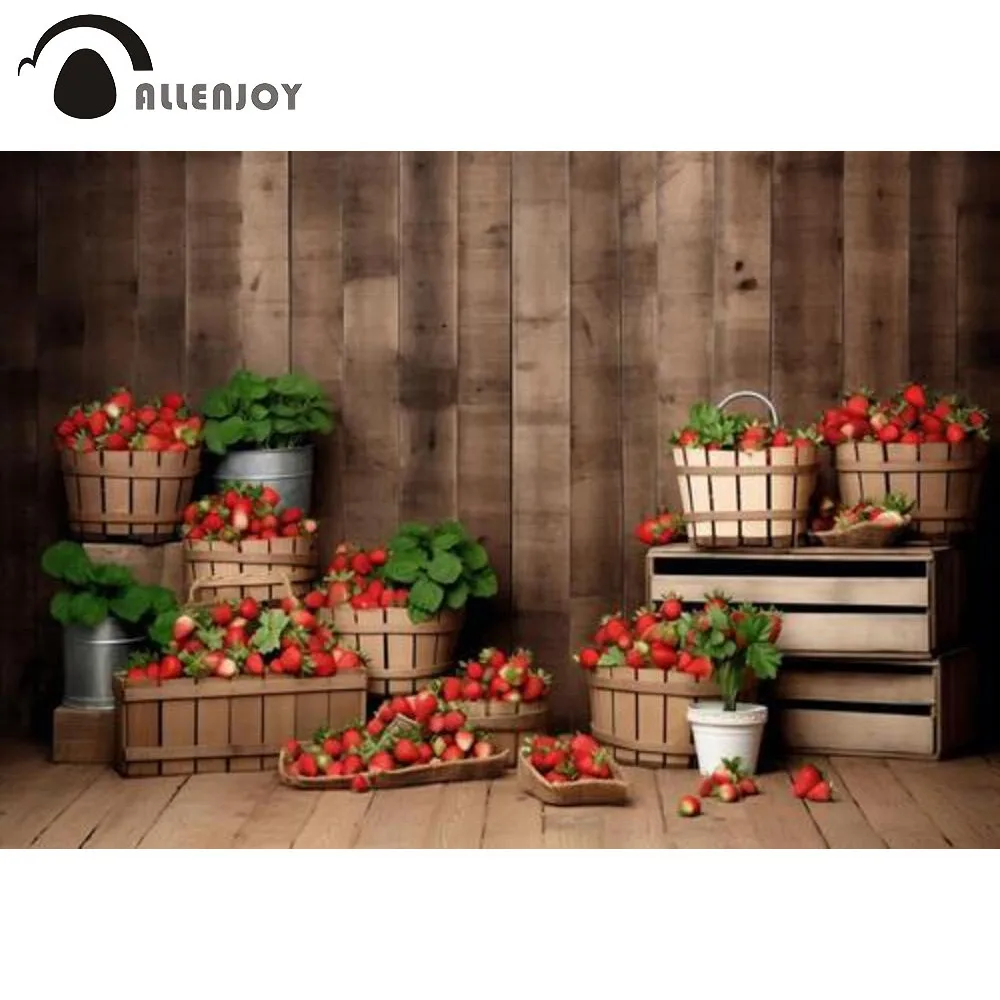 

Allenjoy Strawberries Photography Backdrop Wooden Basket Crate Box of Fruit Photoshoot Background