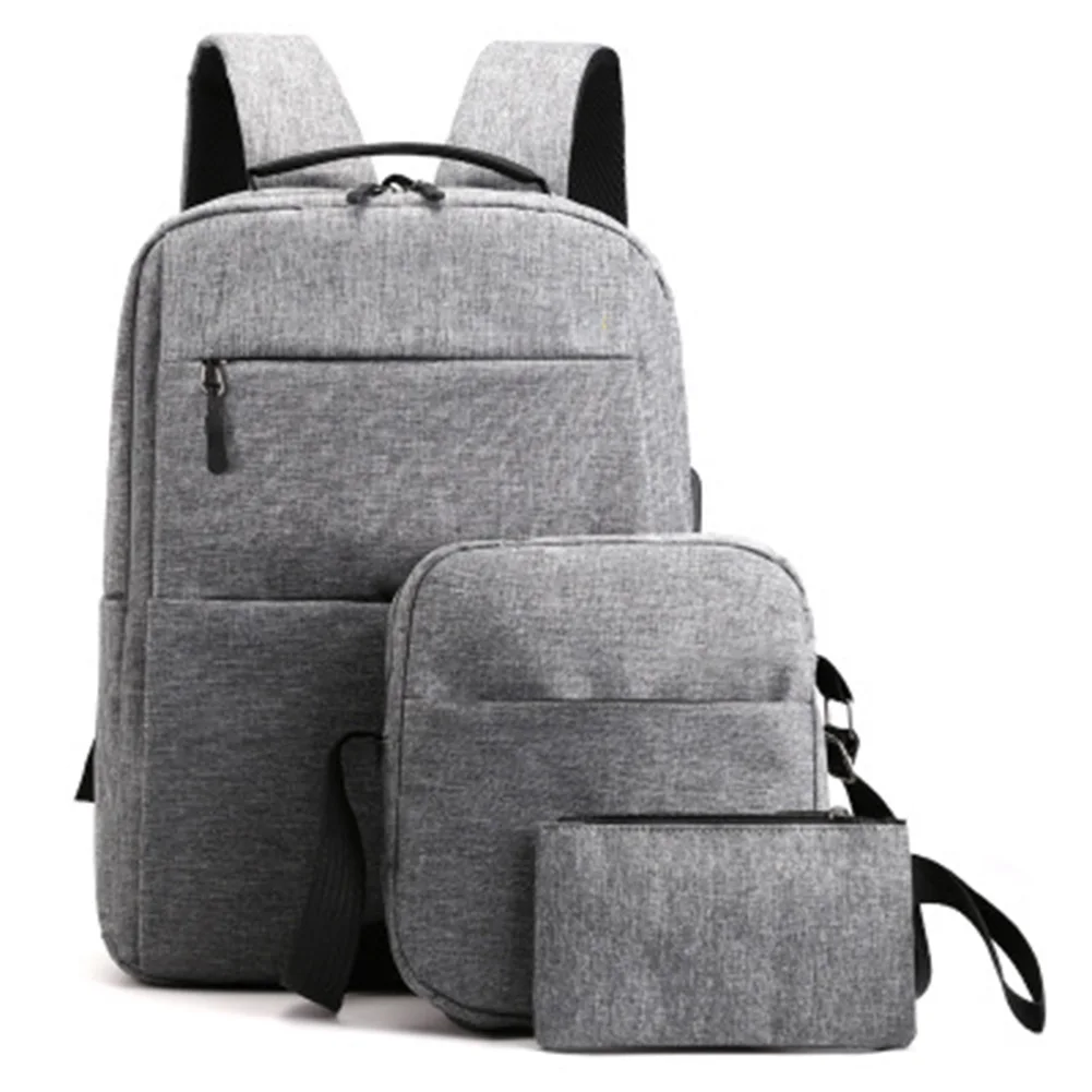 Men Backpack Zipper School Bags With 2 Small Bag Set Casual For Travel Laptop Mobile Phone