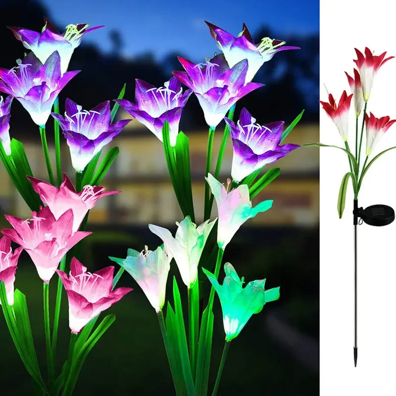 Outdoor LED Solar Light RGB Color Lily Garden Flower Waterproof Decorative Lamp 600AMH Solar Powered Yard Lawn Pathway Wedding