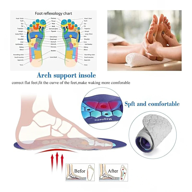 Magnetic Therapy Massage Insoles Arch Support Orthopedic Insole Comfort Shoe Pad Camping Hiking Deodorant Breathable Shoe Insert