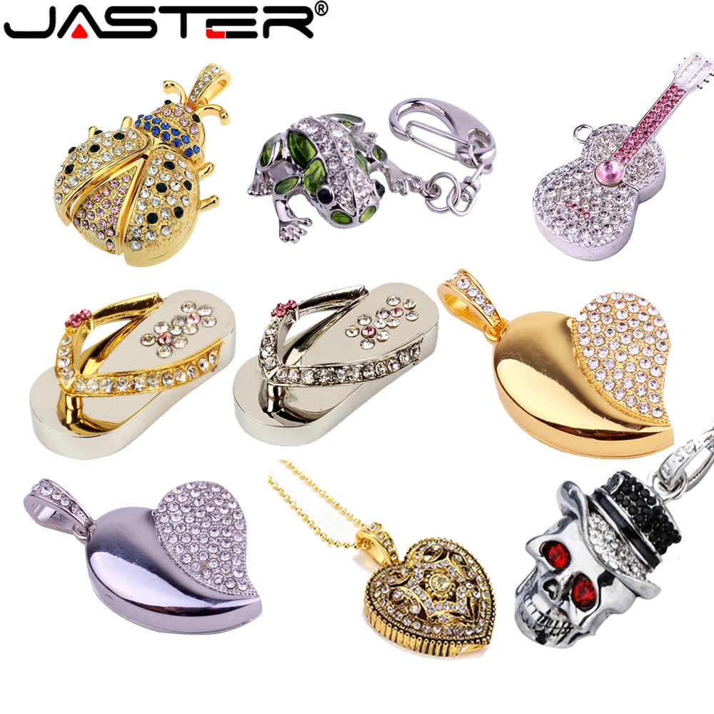 

JASTER Crystal Guitar USB 2.0 Flash Drives 64GB Metal Skull Pen Drive 32GB Frog Keychain Memory Stick 16GB Creative Holiday Gift