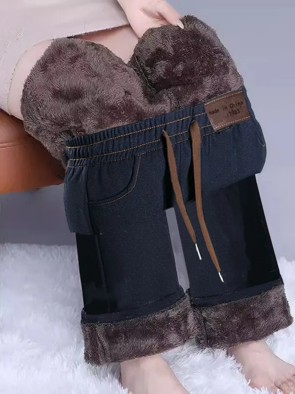 

Широкие брюки из бархатной ткани для женщин, осенне-зимние, из искусственного денима, утепленные, теплые, прямые, модные повседневные брюки