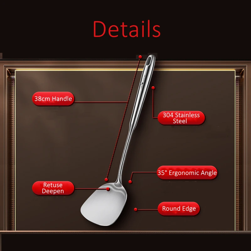 LFGB Certificate 304 Stainless Steel Spatula Ladle Colander Shovel Cookware 29cm Handle Kitchenware Luxury Kitchen Utensils