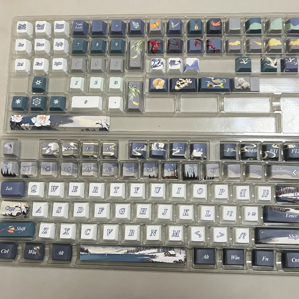 Spring Mountain Snow Melt Keycaps Cherry Profile Chinese Style Morandi Colour PBT Keycaps for Mechanical Keyboard Blue Key Cap
