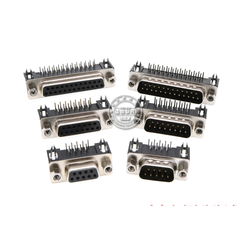 5PCS DR9 / 15 / 25 / 37 DB male / female welding plate plug 90 degree bent foot / pin serial port VGA socket