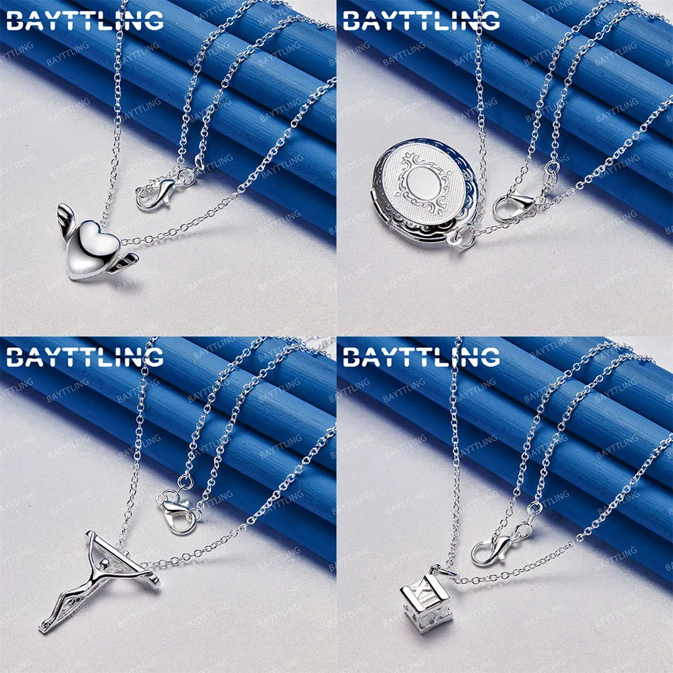 

Simple 925 Sterling Silver 16-30 Inch Beautiful Heart Shaped Round Pendant Necklace for Women Accessories Wedding Jewelry