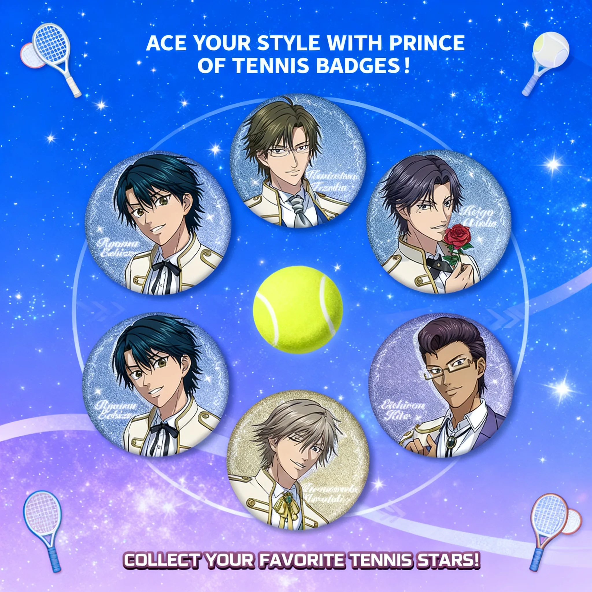 

Новый значок-пин «Принц тенниса 58» с новым дизайном, аниме-мерч с Рёмой Эчизеном, Кунимитсу Тэзукой, Юкимурой Сейичи