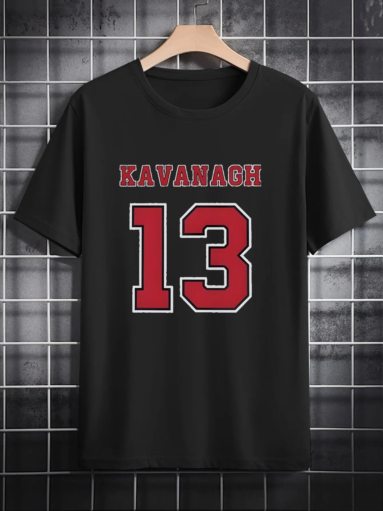 

Everyday Comfort | Men's Casual Crew Neck T-Shirt, "KAVANAGH" 13 Print, Black with Red Accents, Polyester, Machine Washable