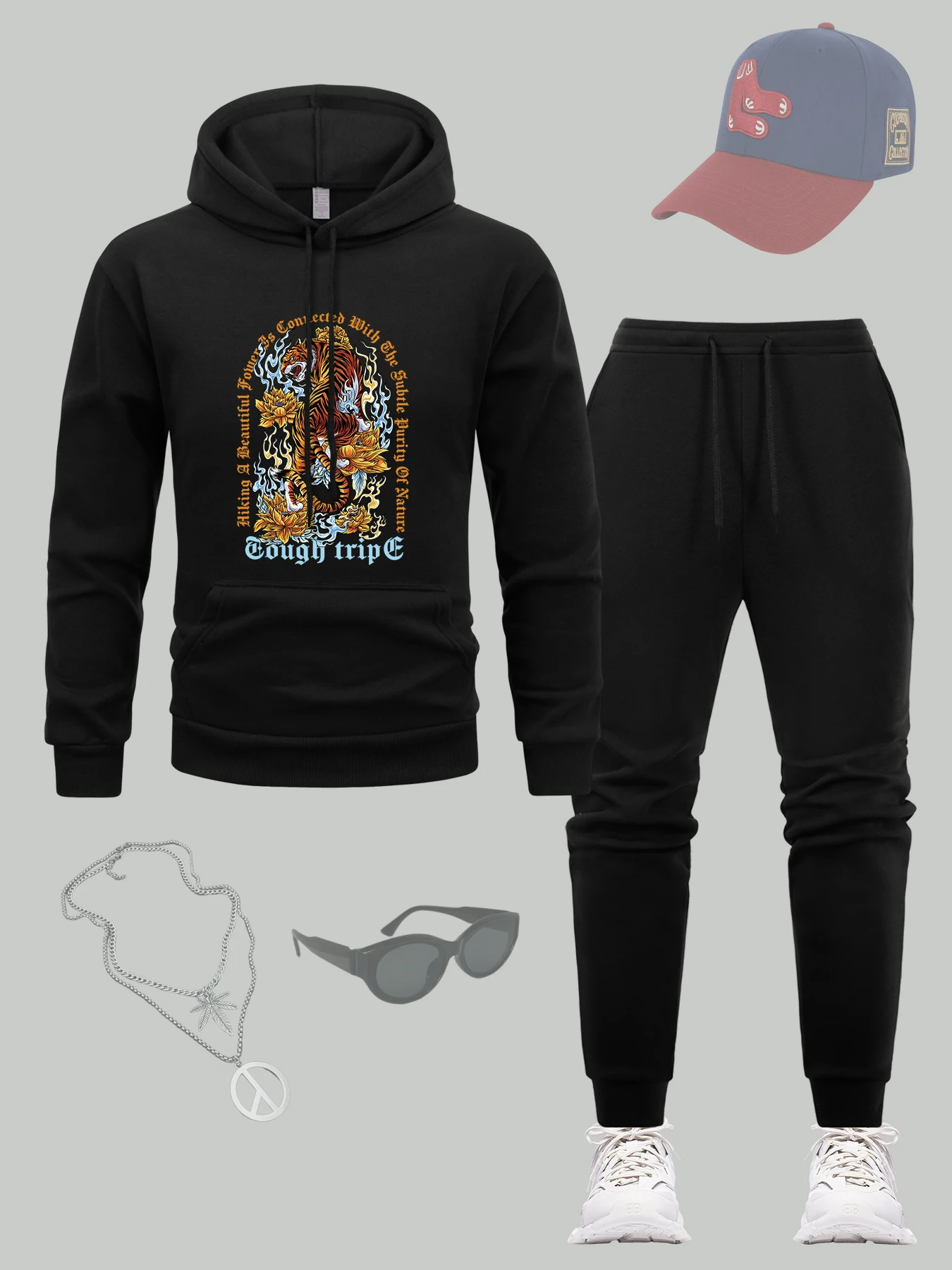 

Толстовка с принтом Fierce Tiger с принтом лотоса и пламени, мужской спортивный костюм с карманами, универсальные повседневные спортивные штаны, осенние брюки в стиле хип-хоп