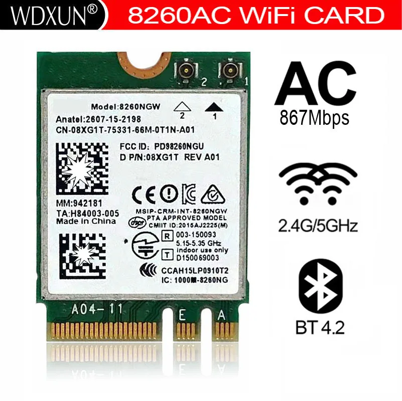 

Wireless-AC 8260 8260NGW 8260ac NGFF M.2 Dual Band Card 802.11a/b/g/n/ac 867mbps BT 4.2 Wifi module Network Card