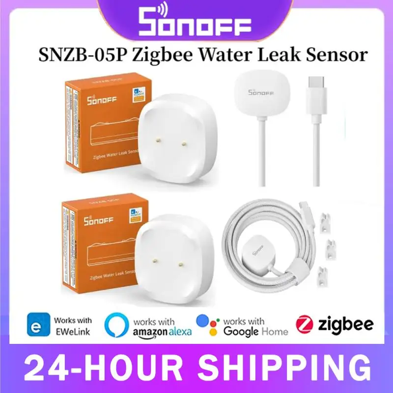 SONOFF SNZB-05P Water Leak Sensor With Detection Cable 5-Year Battery IP67 Waterproof Smart Alarms Works With Alexa Google Home