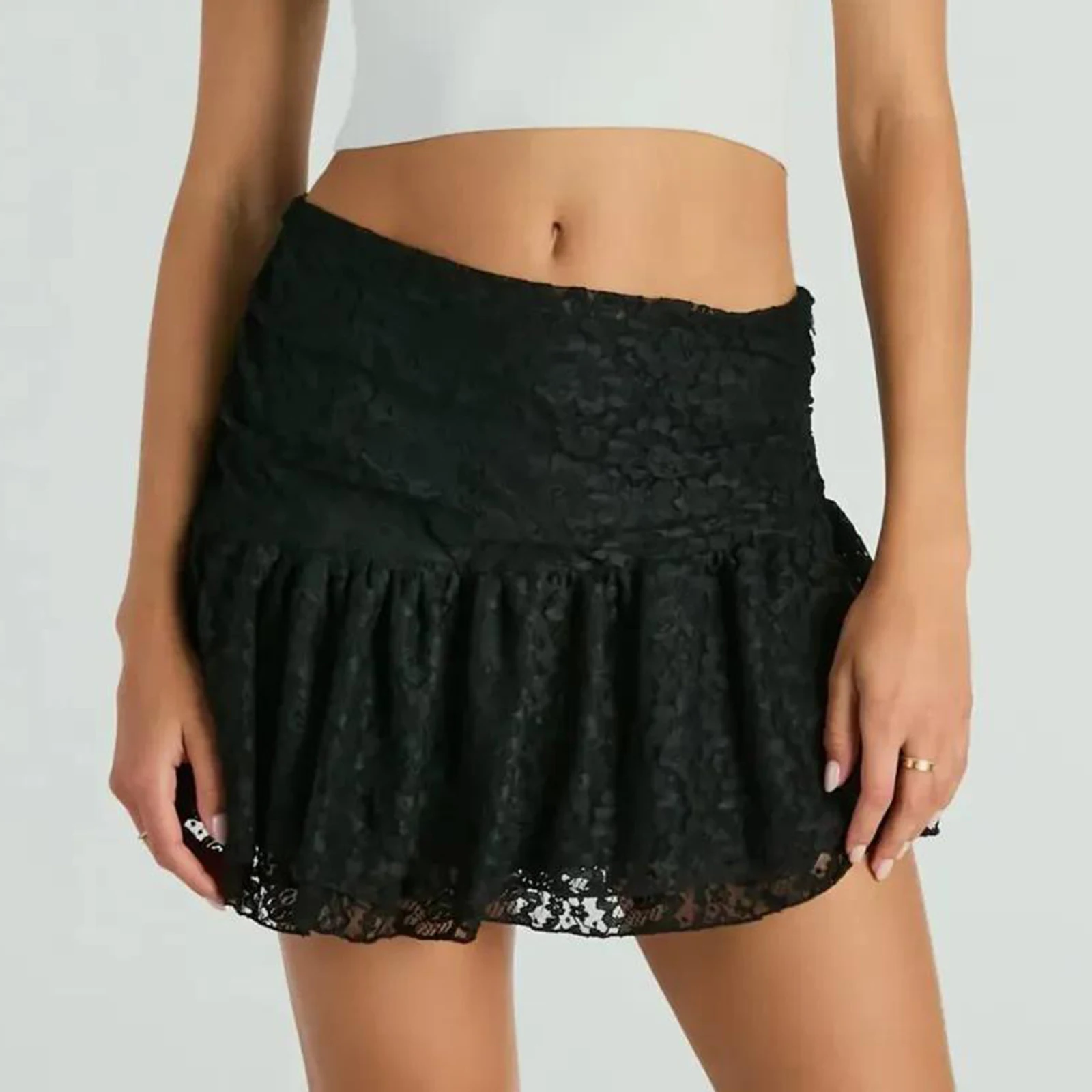 Women's Summer Fashion Mini Lace Skirts Side Zip Up High Rise Skirt for Daily, Travel, Parties