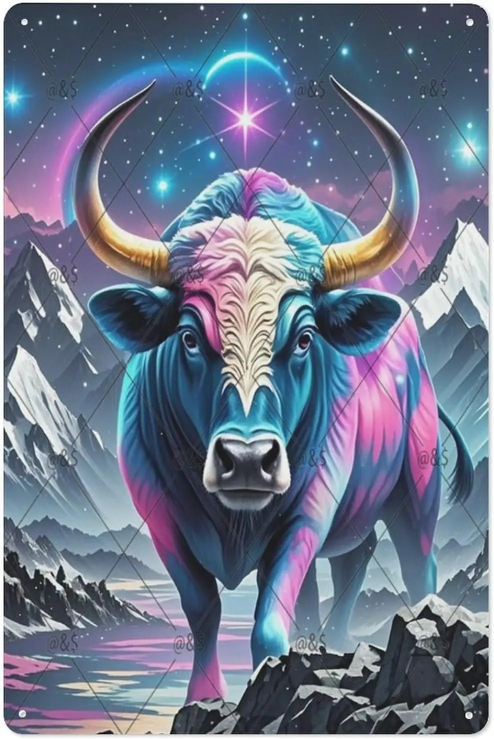 Metal Tin Sign ,Taurus, starry ox Tin Signs Decor,Funny Metal Tin Signs for Man Cave,Metal Posters for Room Wall Decor Sign Grea