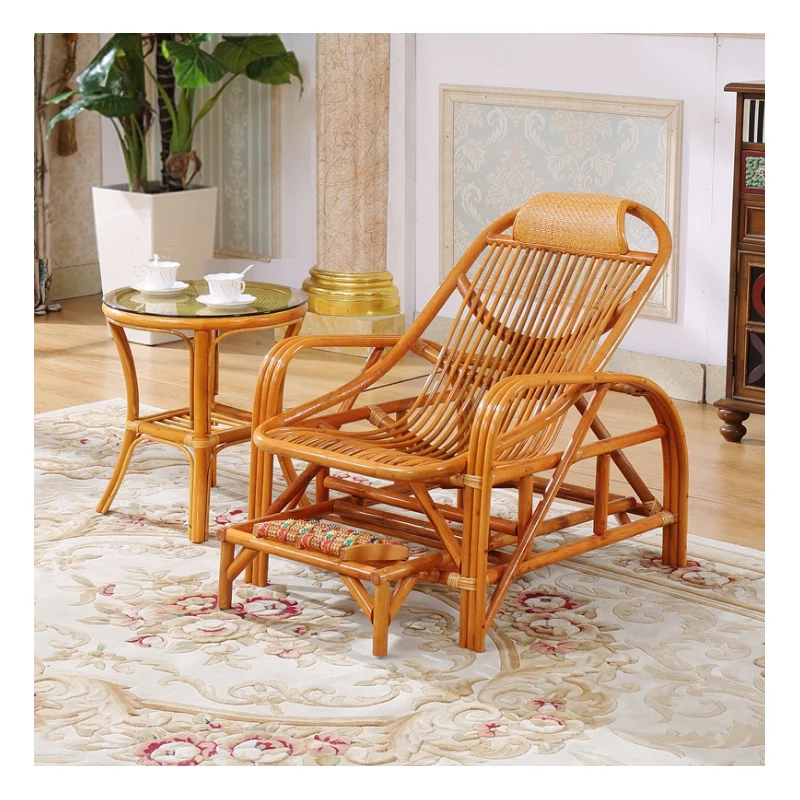 Outdoor Comfortable Rattan and Solid Wooden Rattan Rocking Chair