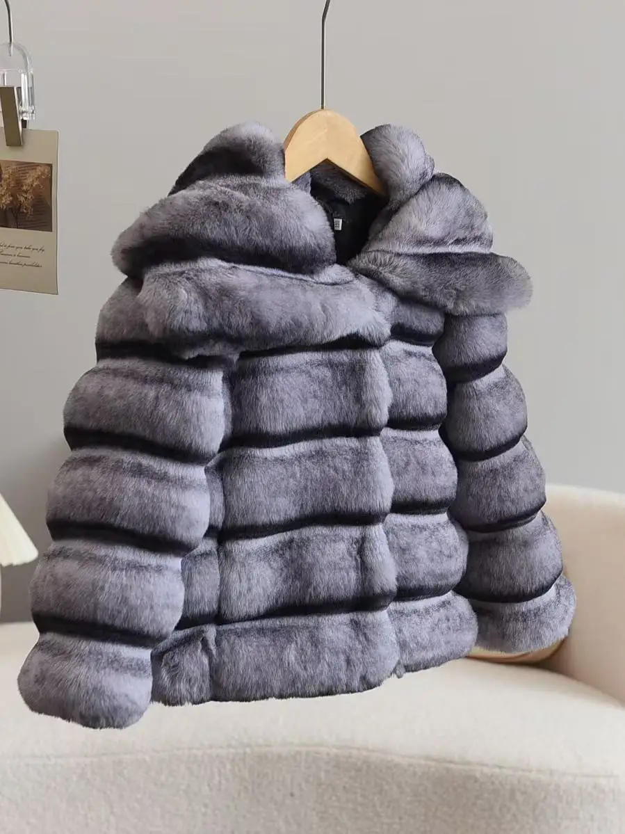 Winter Children's Fur Jacket with Gradient Color and Baby Skin Texture for Sophisticated Look Kids Clothing