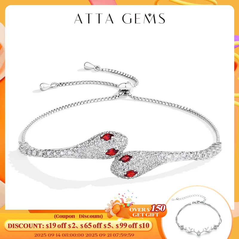 

ATTAGEMS Original Double Snake Head Moissanite Bracelets for Women Men D VVS1 Diamonds S925 Silver Birthday Wedding Gifts 16+8cm