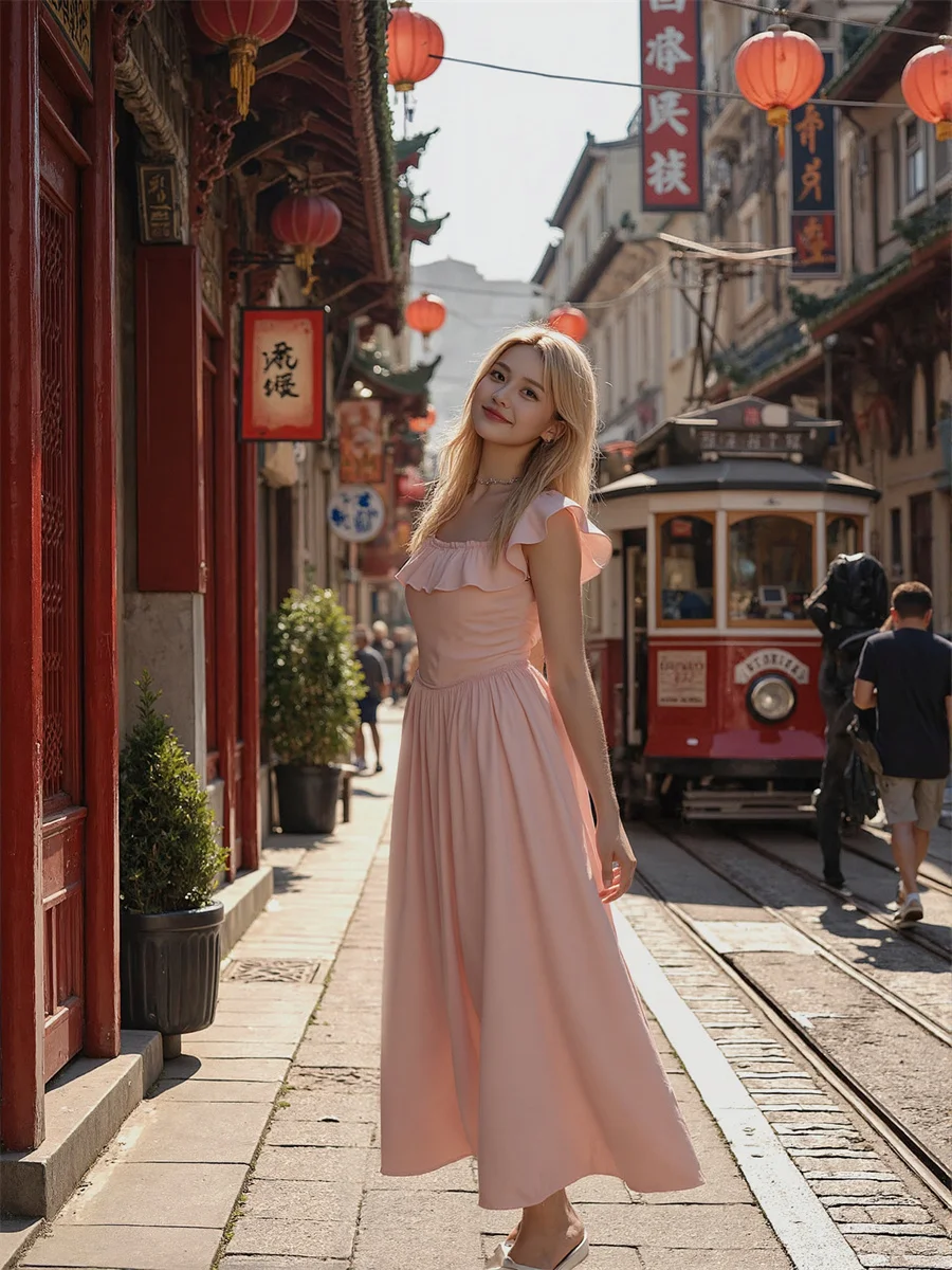 فساتين نسائية وردية على طراز Fairycore بأكمام طائرة Cottagecore جماليات جمالية أدبية بوهو بوهيمية عتيقة كلاسيكية كلاسيكية