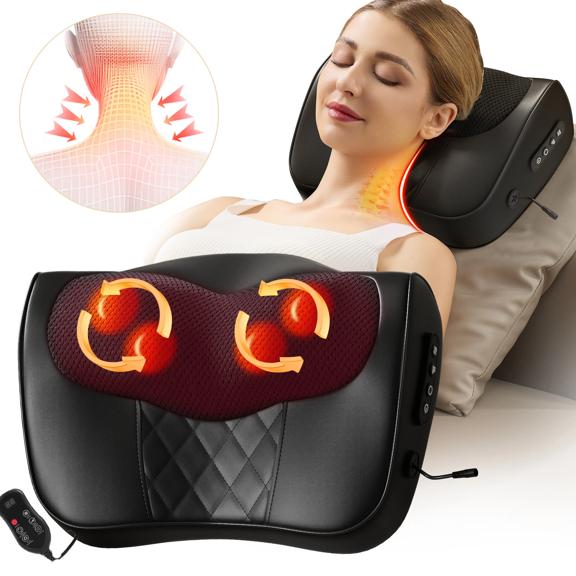 Factory Neck Massage Pillow Cervical Massager Waist Back Shoulder Shiatsu Kneaded Multifunctional Hot Compress Relaxation Gift