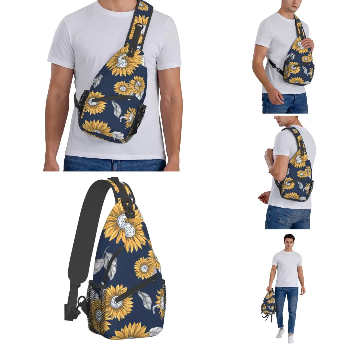 Autunno girasoli borse a tracolla a tracolla uomo donna borsa a tracolla zaino a tracolla blu Navy e giallo Daypack escursionismo borsa da campeggio da viaggio