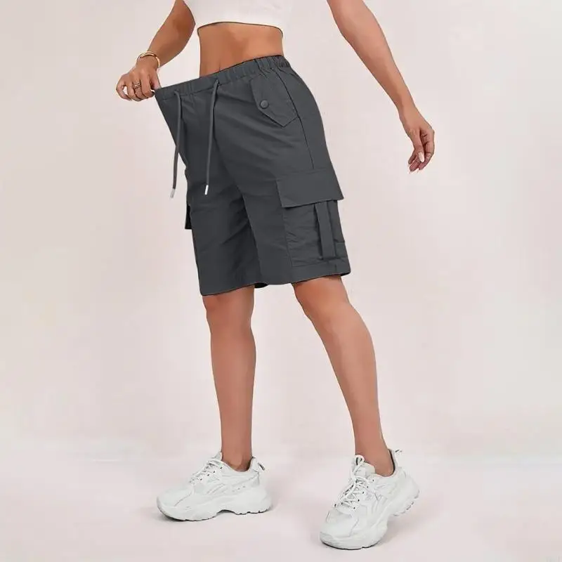 

2026 Summer Casual Shorts for Women Teenager Girls Quick Dry Cargo Shorts with Pocket Outdoor Drawstring Knee Length Hiking Pant