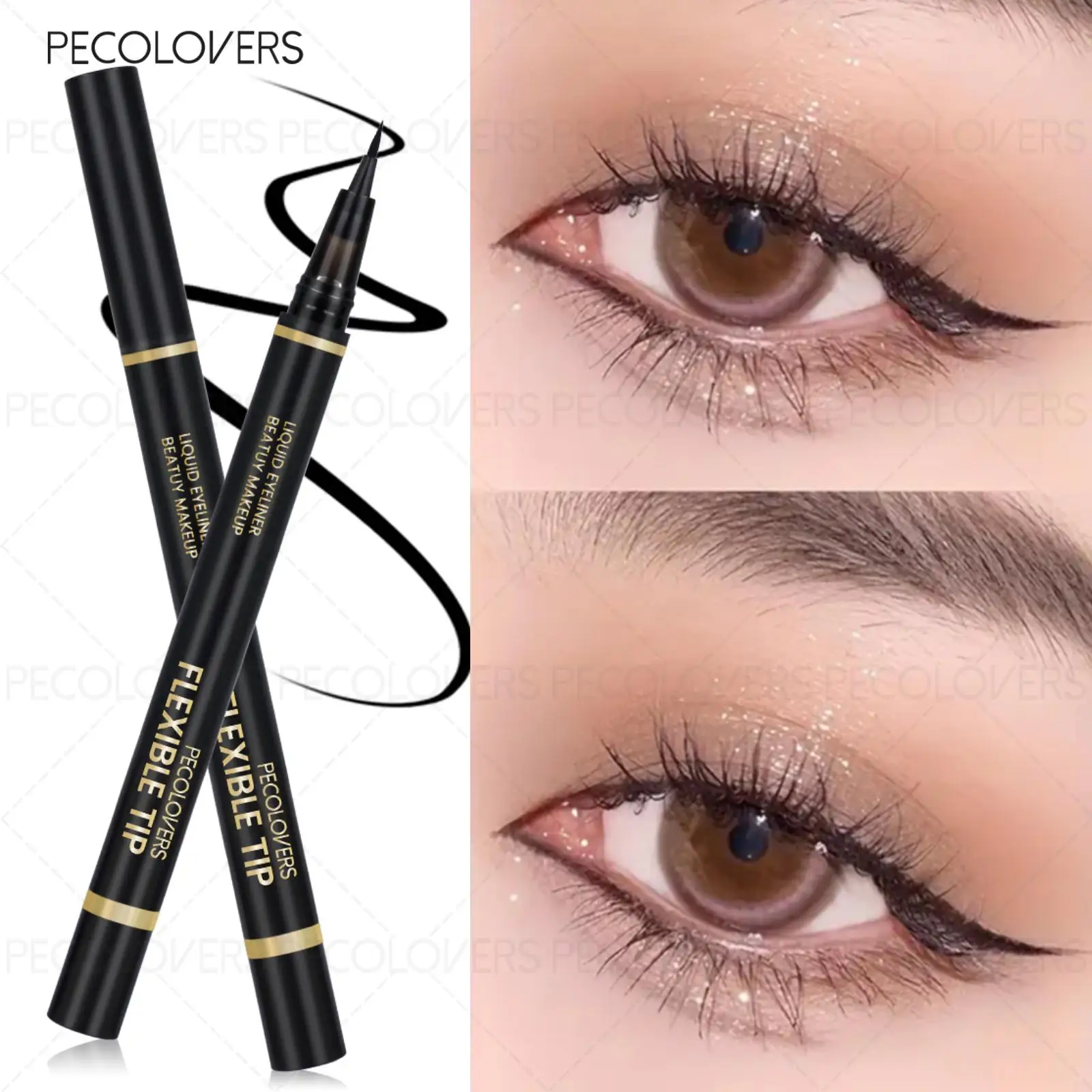 Schwarzer Eyeliner, Flüssiger Eyeliner, Sehr fein, Schnell trocknend, Geeignet für Anfänger, Wasserfest und langanhaltend, Augen-Make-up