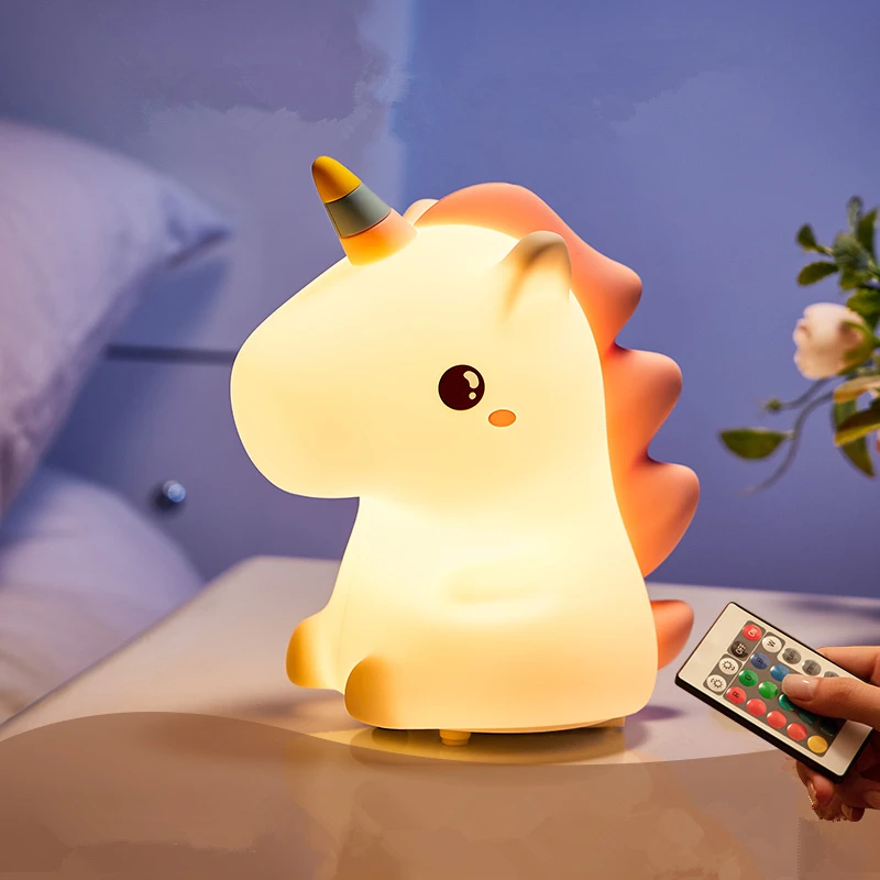 Cartoon silicone unicorn pats color-changing dimmable bedroom children with sleeping night light