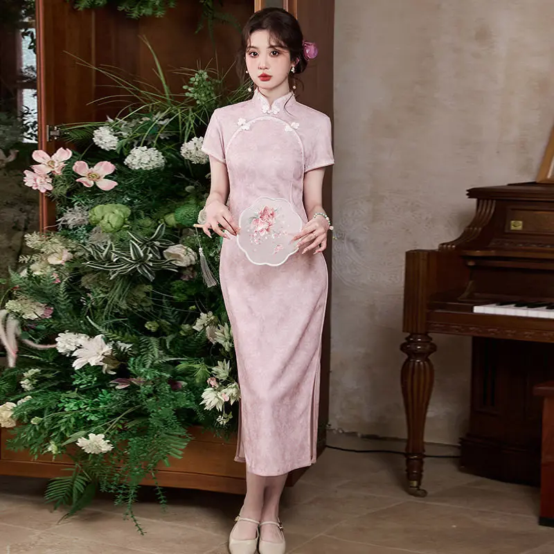 

Винтажное платье-ципао с коротким рукавом, элегантное модное улучшенное платье-чонсам, традиционное китайское платье, вечернее платье для вечеринок