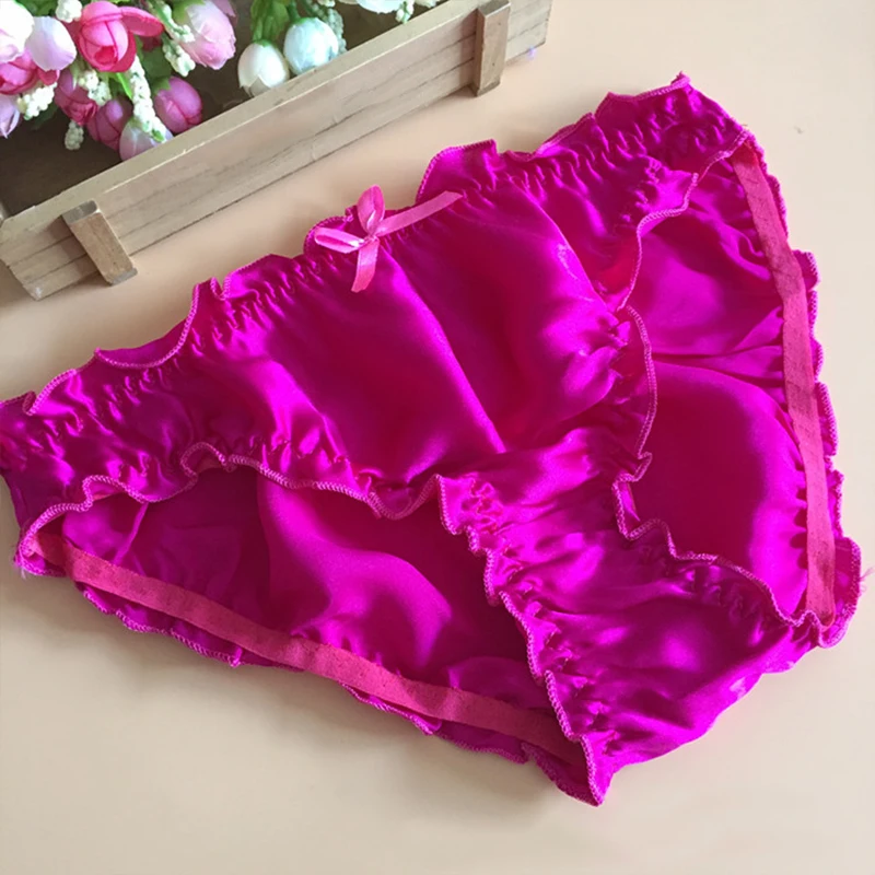 Sexy Women 100% Natural Silk Briefs Panties Summer Large Size Bow Ruffles Female High Quality Breathable Comfortable Lingerie