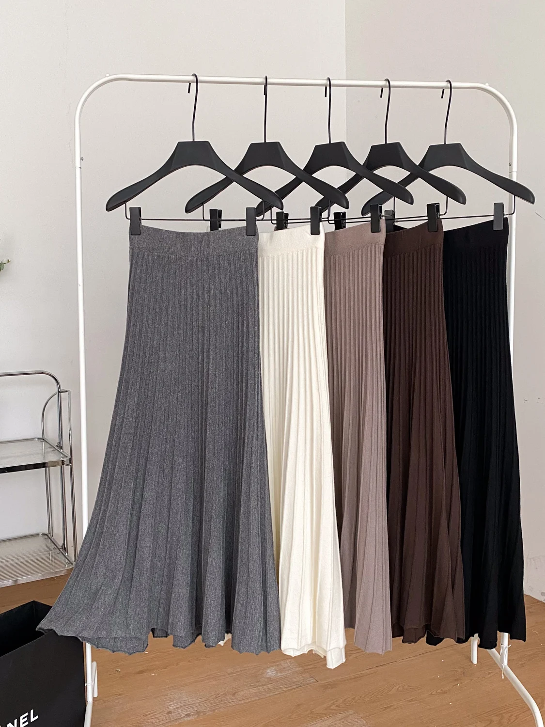 Slimming A-Line Midi Skirt High Waist Knitted Maxi Skirt Women Commute Style Korean Version Polyester Fiber City Commute