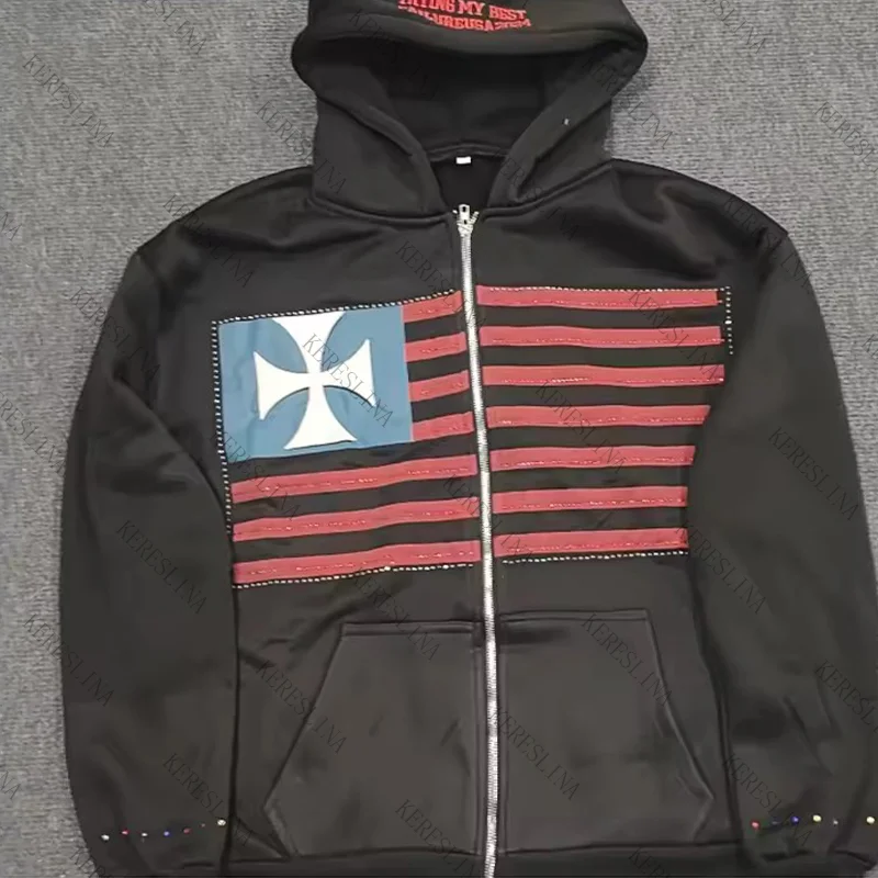 American rétro hip-hop high street femmes cardigan fermeture éclair sweat à capuche Y2K mode avancée des années 2000 esthétique Loose sweat