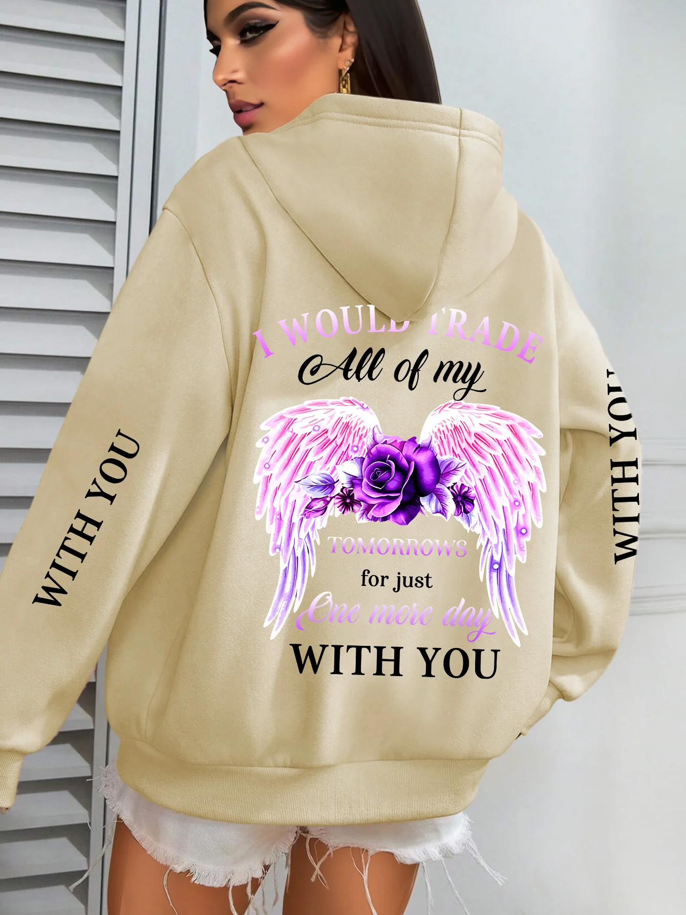 Women‘s Angel Wing Print Hoodie Unisex Autumn Winter Fleece Oversized Hooded Everyday Outdoors Hoodie for Any Occasion