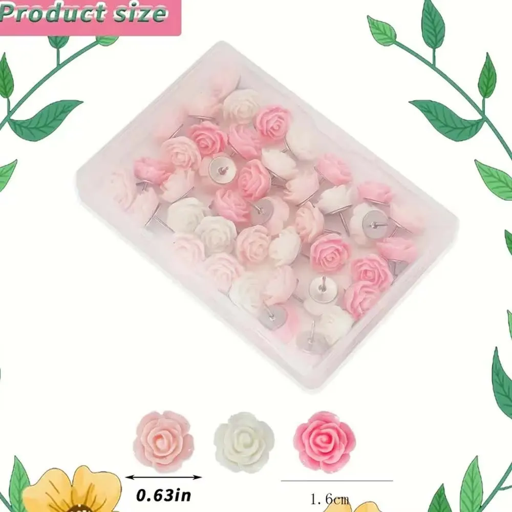 1 صندوق 20 قطعة دبابيس ضغط الراتنج لطيف زهرة الورد Thumbtack لوحة جديدة رسم صور جدار ترصيع مكتب خرائط اللوازم المدرسية الفصول الدراسية