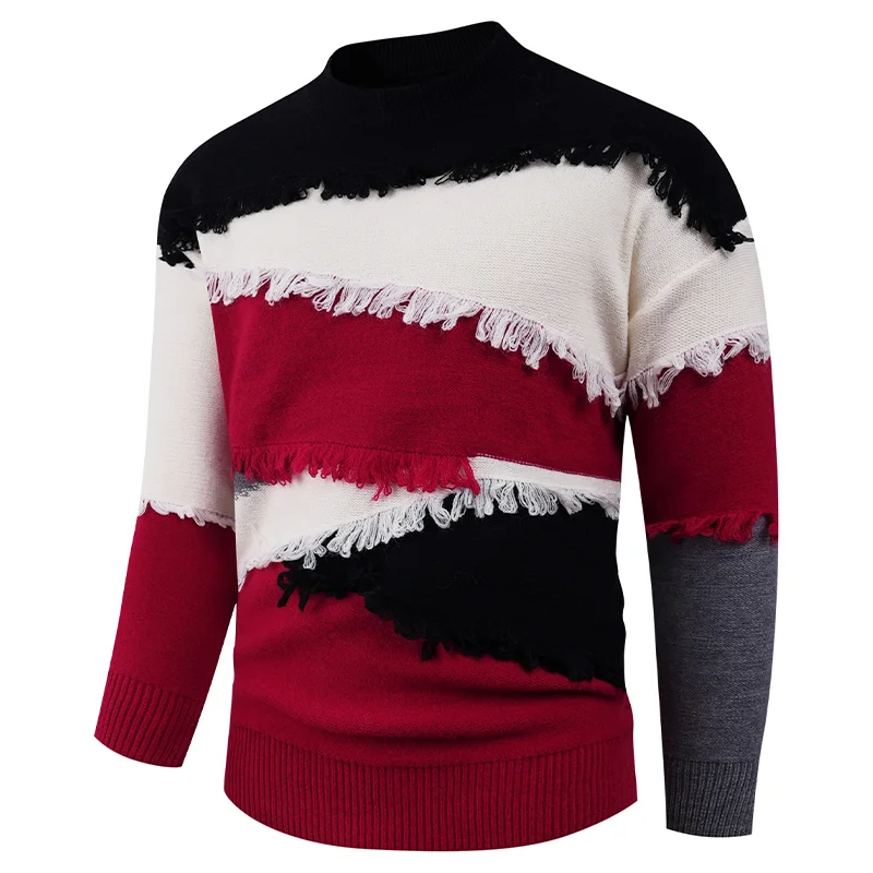

Пуловер с длинными рукавами и круглым вырезом, цветной свитер для мужчин, вязаный свитер на свободной основе