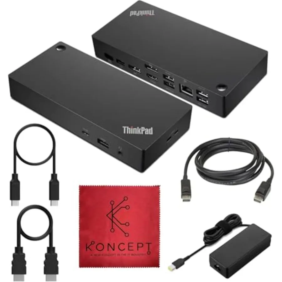 

Dual Monitor Docking Station for ThinkPad laptops, aluminum alloy, black, 90W power delivery, 4K display support via HDMI and D