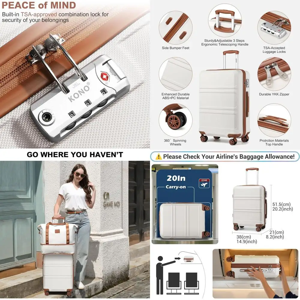 

20-дюймовый легкий твердый чемодан-спиннер TSA с замком для ручной клади белого цвета