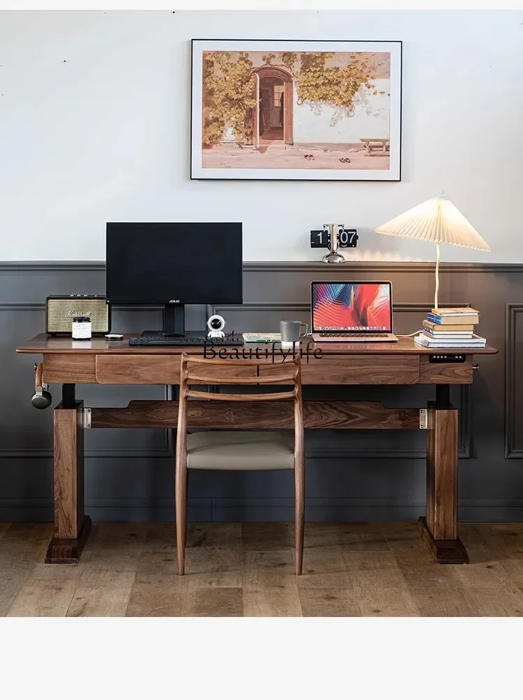 North American black walnut electric lifting table all solid wood desk workbench